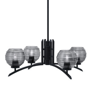Kurve 4 Light Chandelier, Matte Black Finish, 6" Smoke Ribbed Glass (3704-MB-5112)