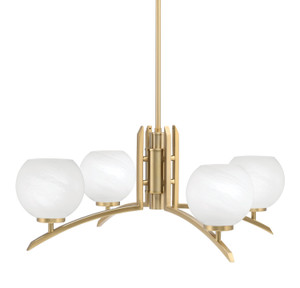 Kurve 4 Light Chandelier, New Age Brass Finish, 5.75" White Marble Glass (3704-NAB-4101)