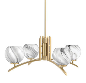 Kurve 4 Light Chandelier, New Age Brass Finish, 5.75" Onyx Swirl Glass (3704-NAB-4109)