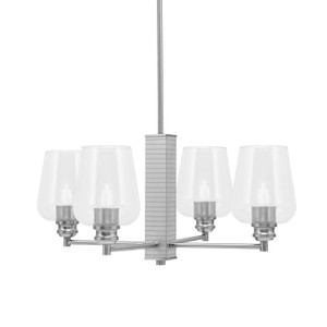 Edge 4 Light Chandelier, Brushed Nickel Finish, 5" Clear Bubble Glass (1154-BN-210)
