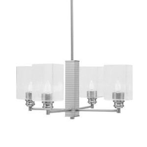 Edge 4 Light Chandelier, Brushed Nickel Finish, 4" Square Clear Bubble Glass (1154-BN-530)