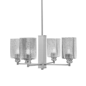 Edge 4 Light Chandelier, Brushed Nickel Finish, 3.5" Square Smoke Bubble Glass (1154-BN-542)