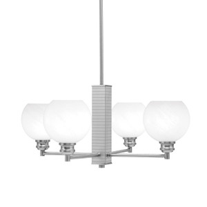 Edge 4 Light Chandelier, Brushed Nickel Finish, 5.75" White Marble Glass (1154-BN-4101)
