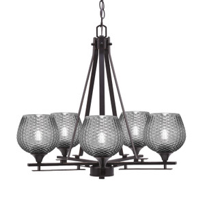 Uptowne 5 Light, Uplight, Chandelier, Dark Granite Finish, 6" Smoke Textured Glass (325-DG-4602)