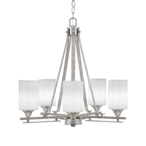Uptowne 5 Light, Uplight, Chandelier, Aged Silver Finish, 4" White Muslin Glass (325-AS-310)