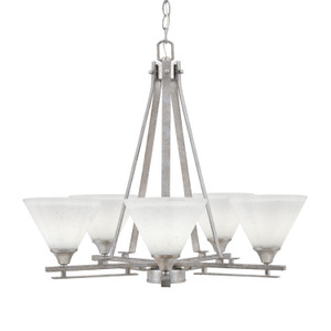 Uptowne 5 Light, Uplight, Chandelier, Aged Silver Finish, 7" White Muslin Glass (325-AS-312)