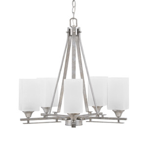Uptowne 5 Light, Uplight, Chandelier, Aged Silver Finish, 3.5" Square White Marble Glass (325-AS-541)