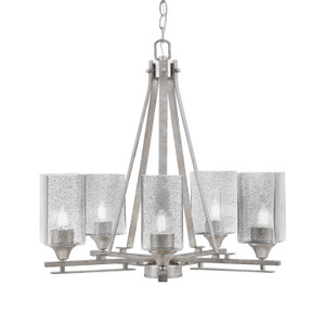 Uptowne 5 Light, Uplight, Chandelier, Aged Silver Finish, 3.5" Square Smoke Bubble Glass (325-AS-542)