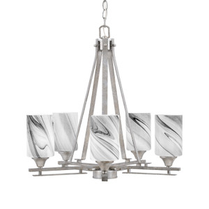 Uptowne 5 Light, Uplight, Chandelier, Aged Silver Finish, 4" Onyx Swirl Glass (325-AS-3009)