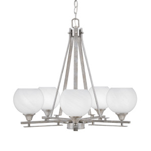 Uptowne 5 Light, Uplight, Chandelier, Aged Silver Finish, 5.75" White Marble Glass (325-AS-4101)