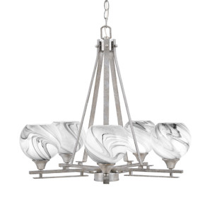 Uptowne 5 Light, Uplight, Chandelier, Aged Silver Finish, 5.75" Onyx Swirl Glass (325-AS-4109)