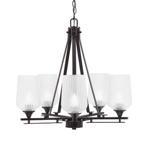 Uptowne 5 Light, Uplight, Chandelier, Dark Granite Finish, 5" Clear Textured Glass (325-DG-4250)