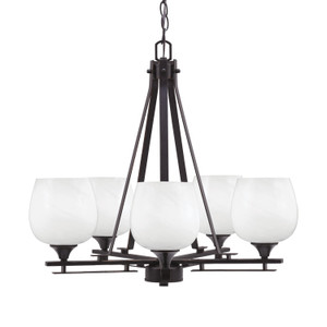 Uptowne 5 Light, Uplight, Chandelier, Dark Granite Finish, 6" White Marble Glass  (325-DG-4811)