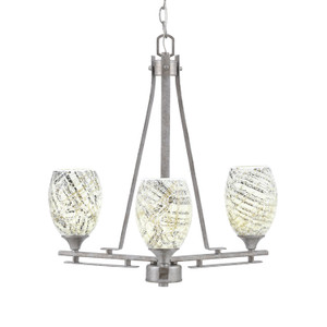 Uptowne 3 Light, Uplight, Chandelier, Aged Silver Finish, 5" Natural Fusion Glass  (323-AS-5054)