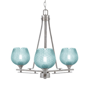Uptowne 3 Light, Uplight, Chandelier, Aged Silver Finish, 6" Turquoise Textured Glass (323-AS-4605)