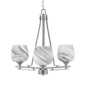 Uptowne 3 Light, Uplight, Chandelier, Aged Silver Finish, 6" Onyx Swirl Glass (323-AS-4819)