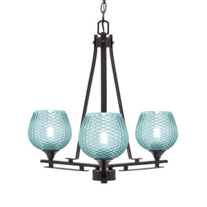 Uptowne 3 Light, Uplight, Chandelier, Dark Granite Finish, 6" Turquoise Textured Glass (323-DG-4605)