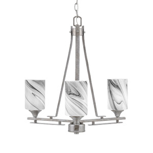Uptowne 3 Light, Uplight, Chandelier, Aged Silver Finish, 4" Onyx Swirl Glass (323-AS-3009)