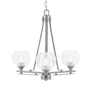 Uptowne 3 Light, Uplight, Chandelier, Aged Silver Finish, 5.75" Clear Bubble Glass (323-AS-4100)