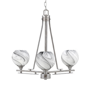 Uptowne 3 Light, Uplight, Chandelier, Aged Silver Finish, 5.75" Onyx Swirl Glass (323-AS-4109)