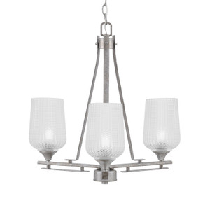 Uptowne 3 Light, Uplight, Chandelier, Aged Silver Finish, 5" Clear Textured Glass (323-AS-4250)