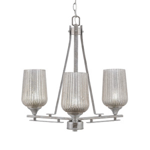 Uptowne 3 Light, Uplight, Chandelier, Aged Silver Finish, 5" Silver Textured Glass (323-AS-4253)