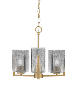 Atlas 3 Light, Chandelier, New Age Brass Finish, 3.5" Square Smoke Bubble Glass (4503-NAB-542)