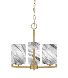 Atlas 3 Light, Chandelier, New Age Brass Finish, 3.5" Square Onyx Swirl Glass (4503-NAB-549)