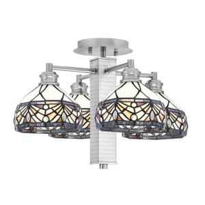 Edge 4 Light Semi-Flush, Brushed Nickel Finish, 7" Kaleidoscope Art Glass (1157-BN-9485)