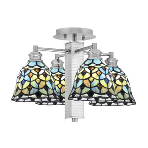 Edge 4 Light Semi-Flush, Brushed Nickel Finish, 7" Crescent Art Glass (1157-BN-9965)