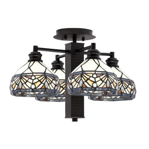 Edge 4 Light Semi-Flush, Espresso Finish, 7" Kaleidoscope Art Glass (1157-ES-9485)