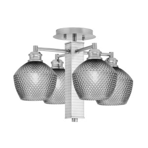 Edge 4 Light Semi-Flush, Brushed Nickel Finish, 6" Smoke Textured Glass (1157-BN-4622)