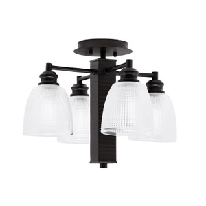 Edge 4 Light Semi-Flush, Espresso Finish, 5" Clear Ribbed Glass (1157-ES-500)