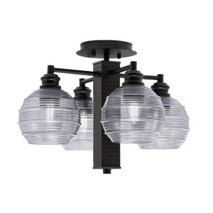 Edge 4 Light Semi-Flush, Espresso Finish, 6" Smoke Ribbed Glass (1157-ES-5112)