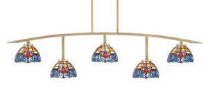 Kurve 5 Light Bar, New Age Brass Finish, 7" Sierra Art Glass (3745-NAB-9355)
