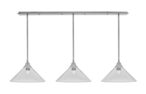 3 Light Stem Hung Linear Pendalier, Brushed Nickel Finish, 16" Smoke Bubble Glass (48-BN-2162)