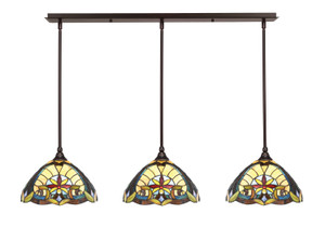 3 Light Stem Hung Linear Pendalier, Dark Granite Finish, 12" Earth Star Art Glass (36-DG-9369)