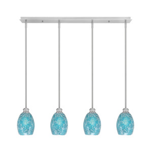 Edge 4 Light Linear Pendalier, Brushed Nickel Finish, 5" Turquoise Fusion Glass (1156-BN-5055)