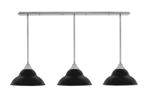 3 Light Stem Hung Linear Pendalier, Brushed Nickel Finish, 16" Matte Black Double Bubble Metal Shades (48-BN-429-MB)