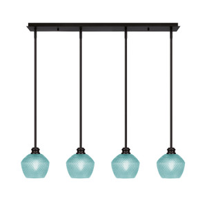 Edge 4 Light Linear Pendalier, Espresso Finish, 6" Turquoise Textured Glass (1156-ES-4625)