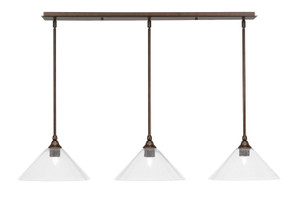 3 Light Stem Hung Linear Pendalier, Bronze Finish, 12" Clear Bubble Glass  (36-BRZ-306)