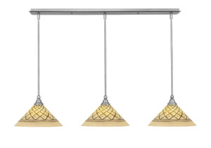 3 Light Stem Hung Linear Pendalier, Brushed Nickel Finish, 12" Chocolate Icing Glass (36-BN-7182)