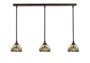3 Light Stem Hung Linear Pendalier, Dark Granite Finish, 7" Earth Star Art Glass (36-DG-9365)