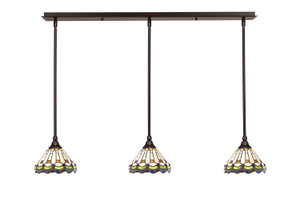 3 Light Stem Hung Linear Pendalier, Dark Granite Finish, 7" Grand Merlot Art Glass (36-DG-9435)