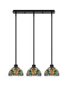 Edge 3 Light Linear Pendalier, Espresso Finish, 7" Kaleidoscope Art Glass (1153-ES-9905)