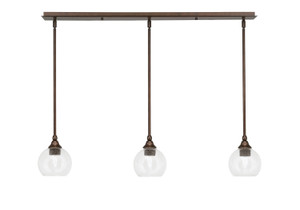 3 Light Stem Hung Linear Pendalier, Bronze Finish, 5.75" Clear Bubble Glass (36-BRZ-4100)