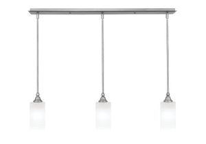 3 Light Stem Hung Linear Pendalier, Brushed Nickel Finish, 3.5" Square White Marble Glass (36-BN-541)