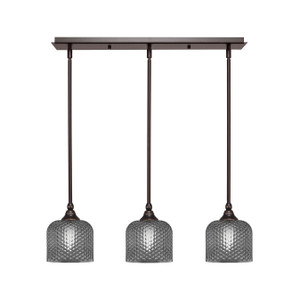 3 Light Stem Hung Linear Pendalier, Dark Granite Finish, 6" Smoke Textured Glass  (25-DG-4612)
