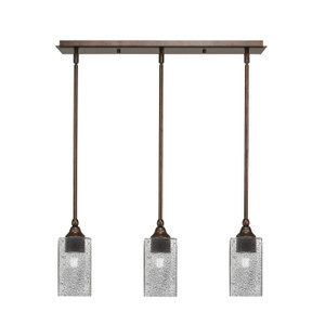 3 Light Stem Hung Linear Pendalier, Bronze Finish, 3.5" Square Smoke Bubble Glass  (25-BRZ-542)