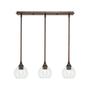 3 Light Stem Hung Linear Pendalier, Bronze Finish, 5.75" Clear Bubble Glass  (25-BRZ-4100)